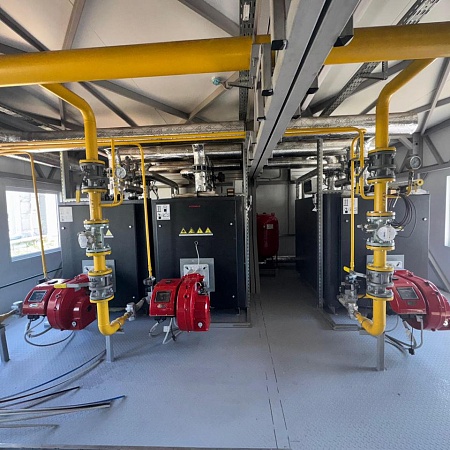 Автоматизированная блочно-модульная водогрейная котельная мощностью 3,36 МВт, топливо – природный газ, с дымовой трубой ферменного типа 10м